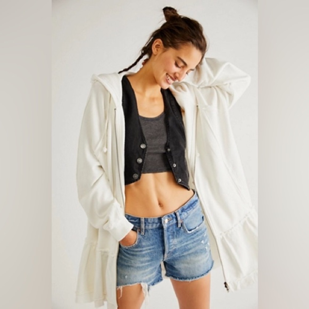 Free People Long Kara Cardi / Full Zip Long Hoodie XS (Ecru) $128 NWT